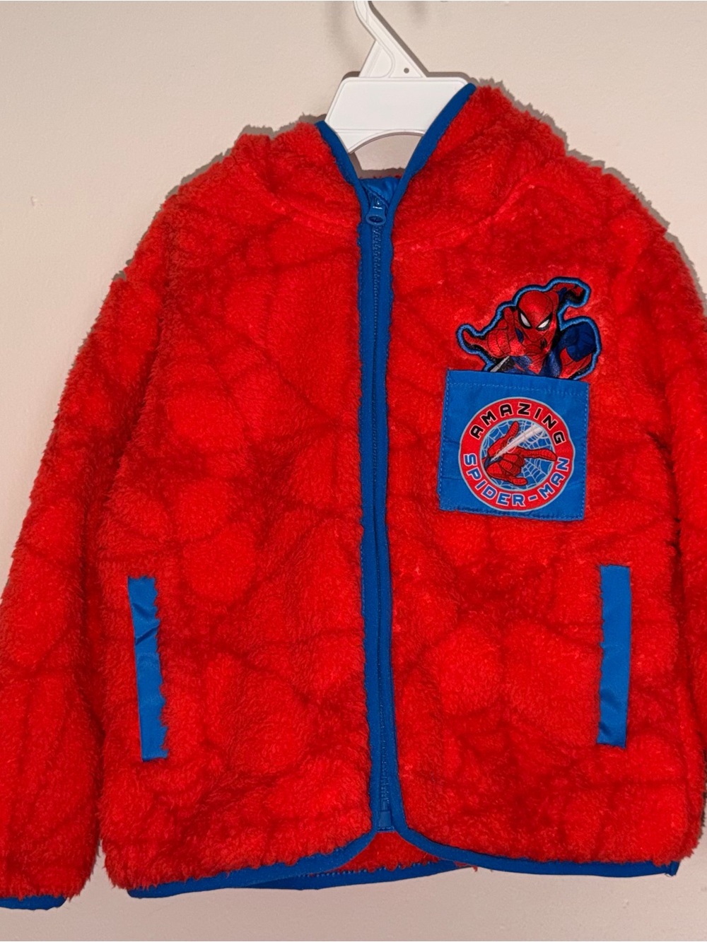 Marvel Kids Red Spider-Man Puffer Jacket with Blue Trim